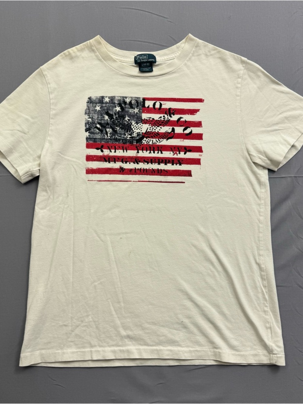 Polo Ralph Lauren White American Flag Graphic Kids T-Shirt L 14-16 Short Sleeve